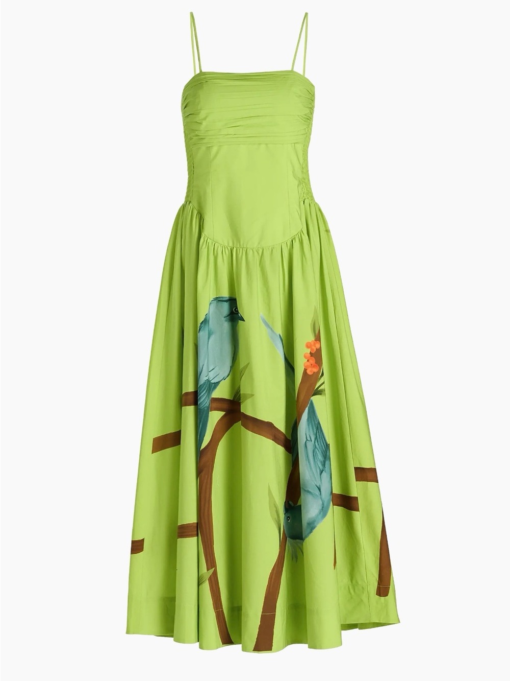 NWT - Farm Rio Green Birds Smocked Maxi Dress - Picture 4 of 5